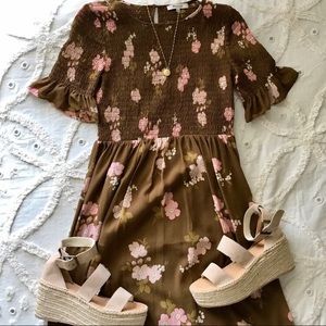 Madewell Smocked Floral Print Dress